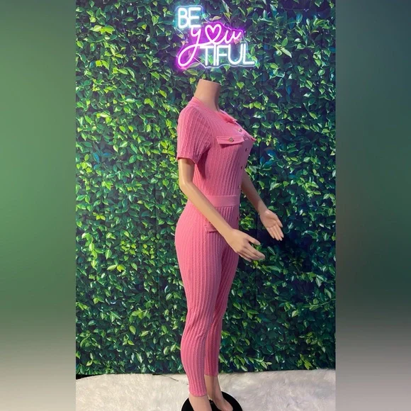 Pink Ribbed Jumpsuit - Picture 2 of 8